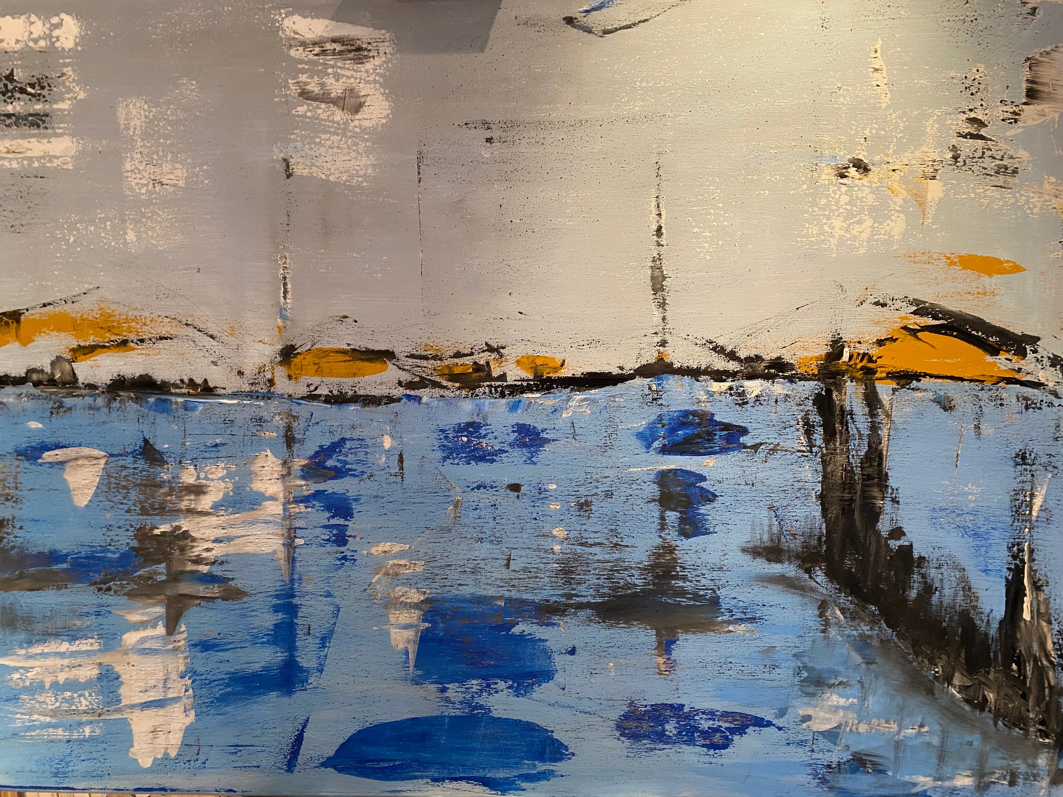 24013 – Seelandschaft, Acryl Spachteltechnik, 140 × 100 cm