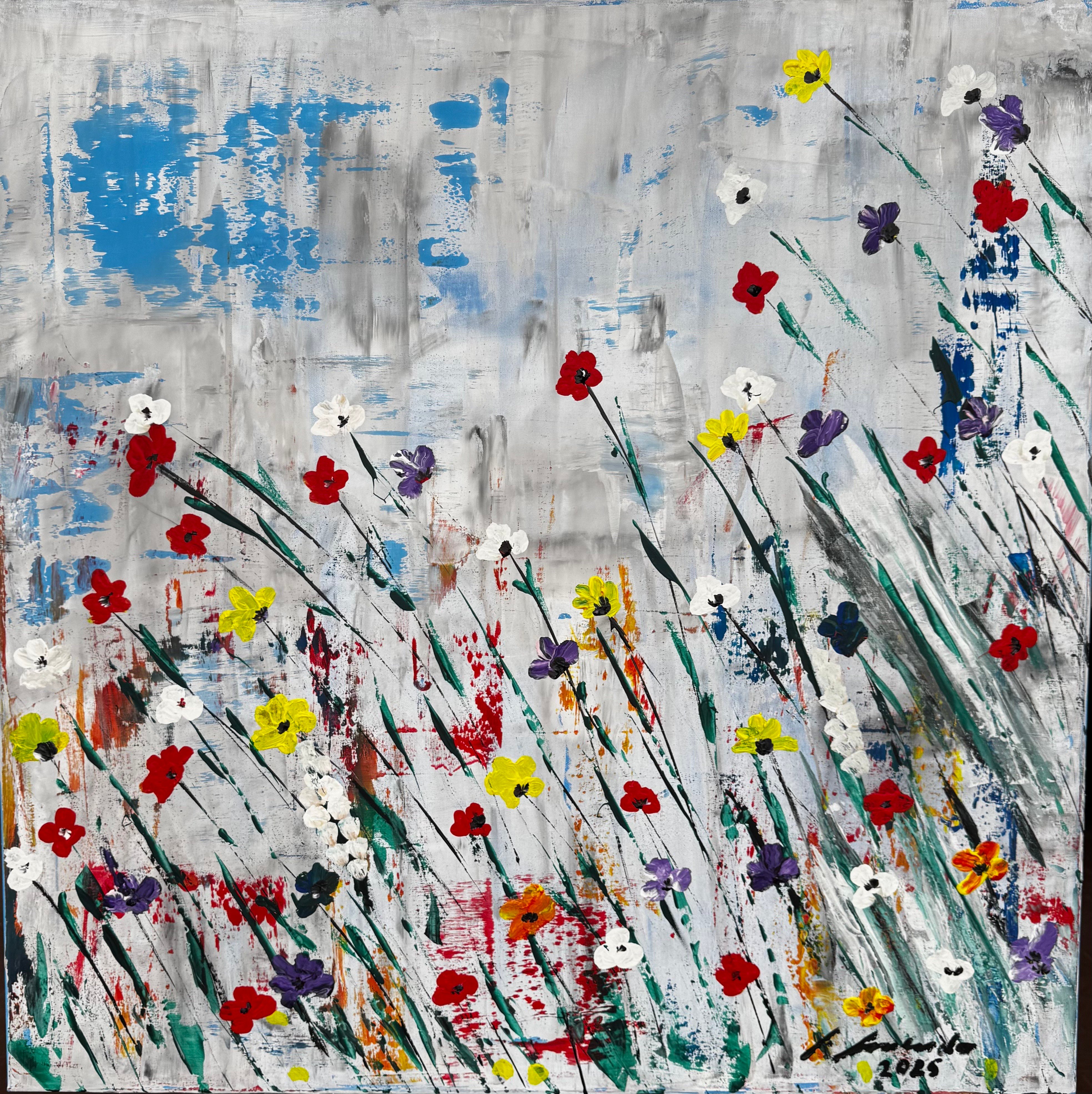 25006 – Blumenwiese, Acryl Mischtechnik, 100 × 100 cm