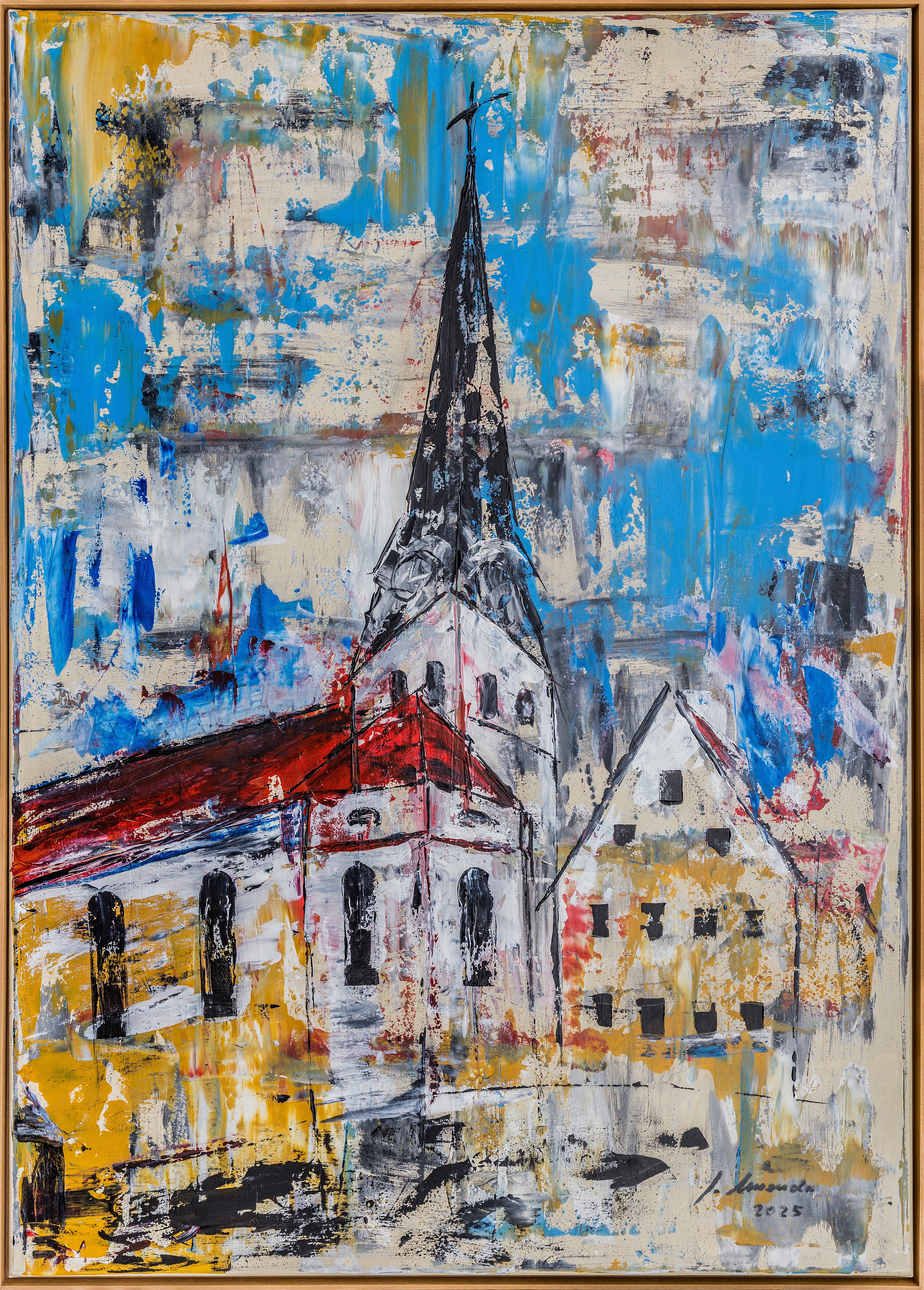 25012 – Kirchturm Hohenwart, Acryl Abstrakt, 100 × 140 cm