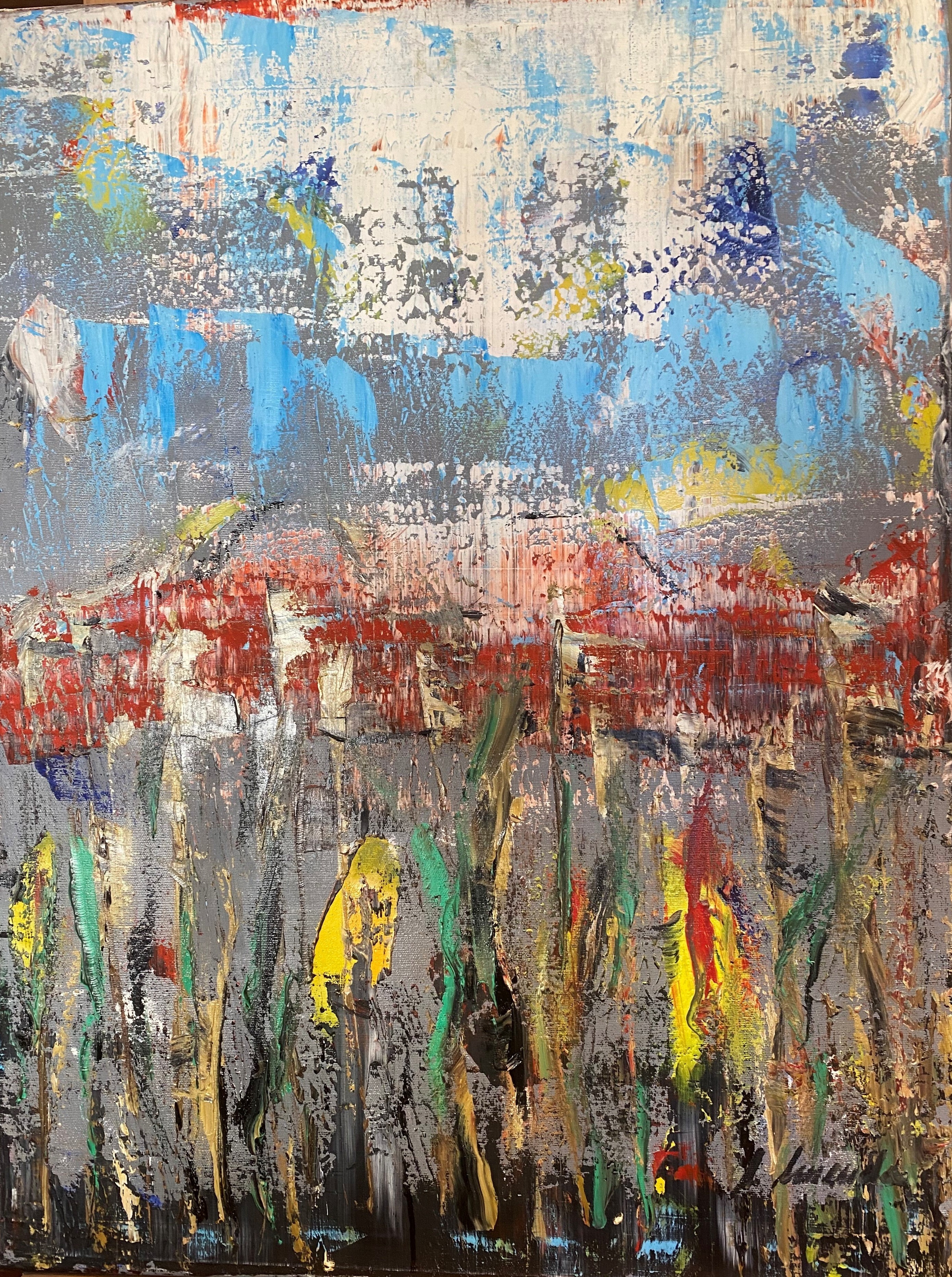 26004 – Abendrot am Tegernsee, Öl Abstrakt, 80 × 60 cm