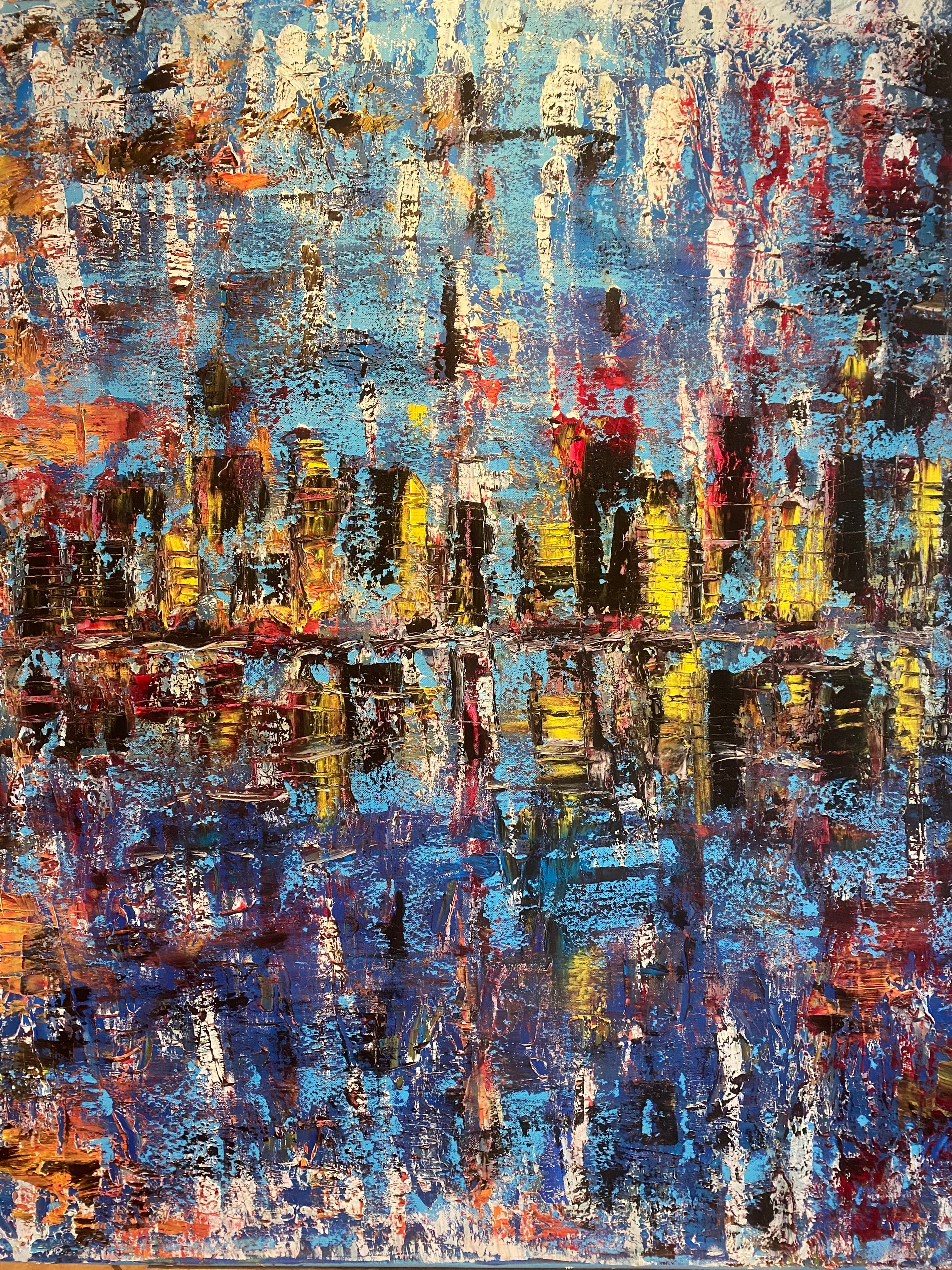 26012 – Stadt am Meer, Öl, 100 × 80 cm