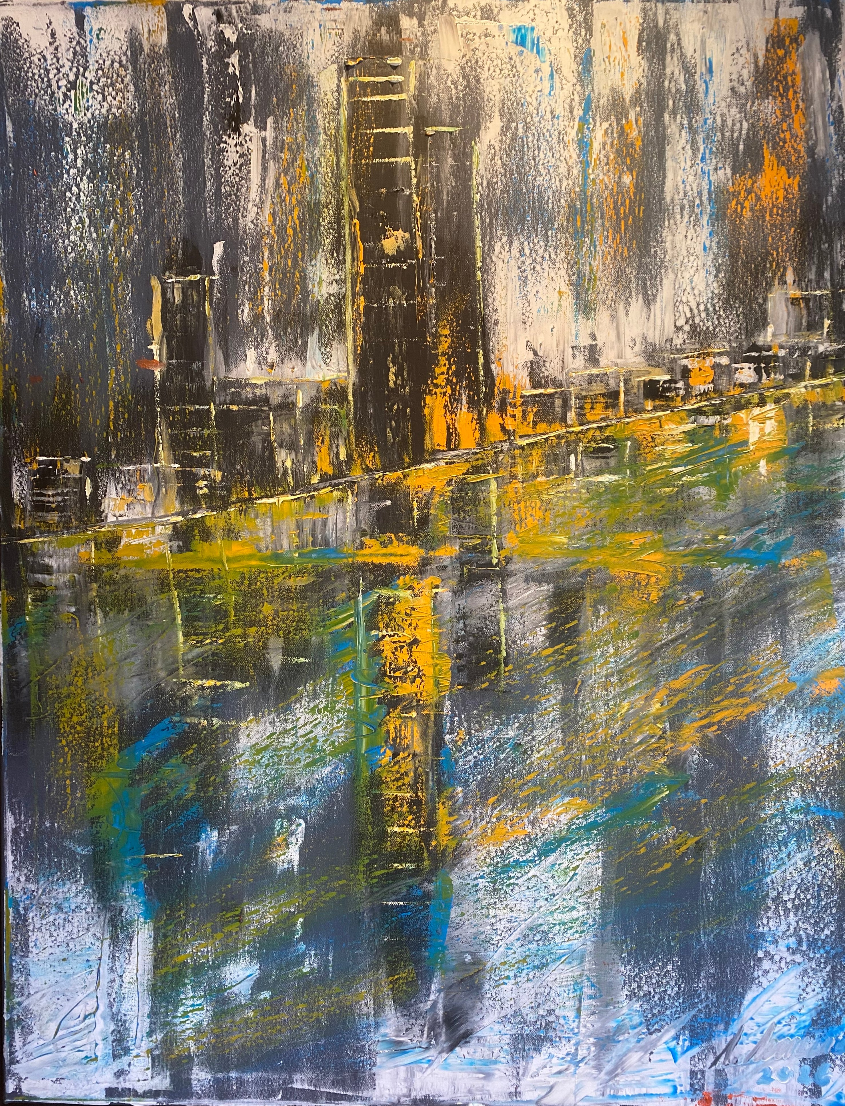 26013 – Stadt am Meer, Öl, 100 × 80 cm