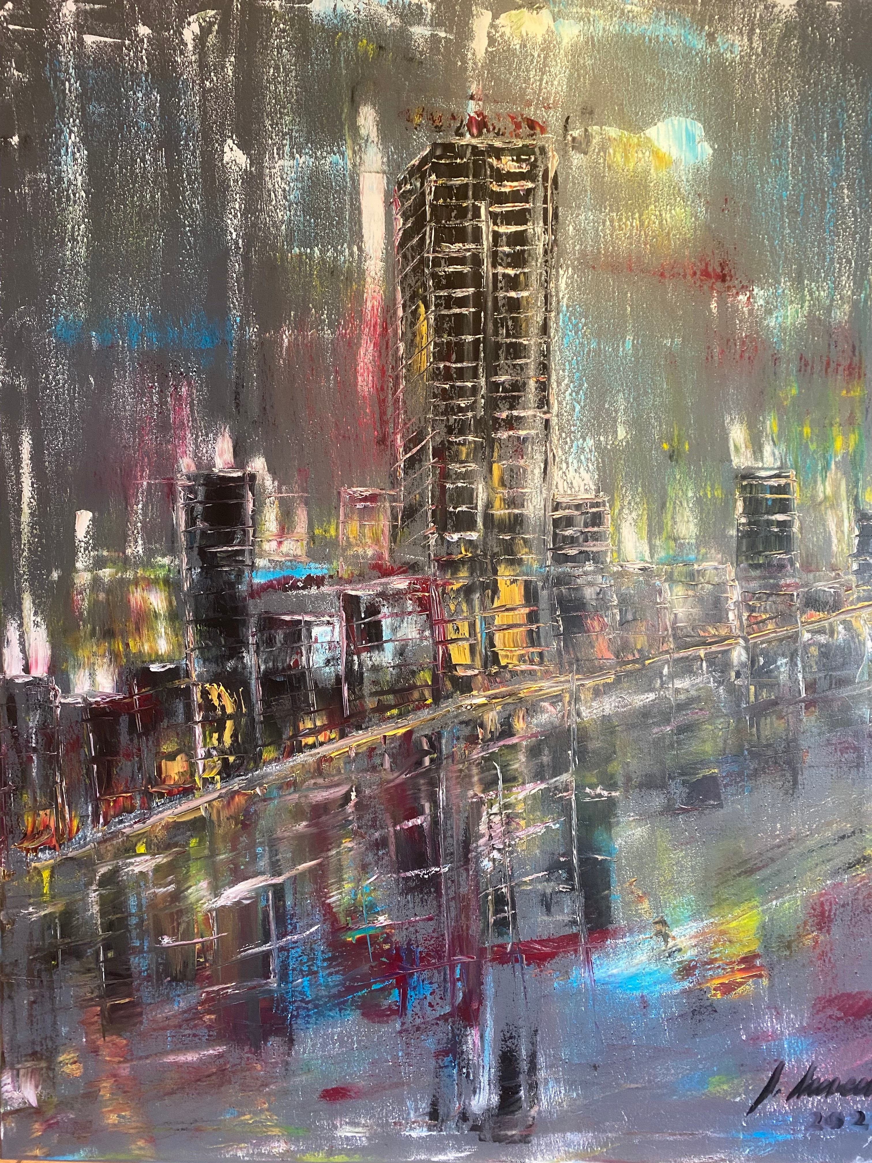 26014 – Stadt am Meer, Öl, 120 × 100 cm
