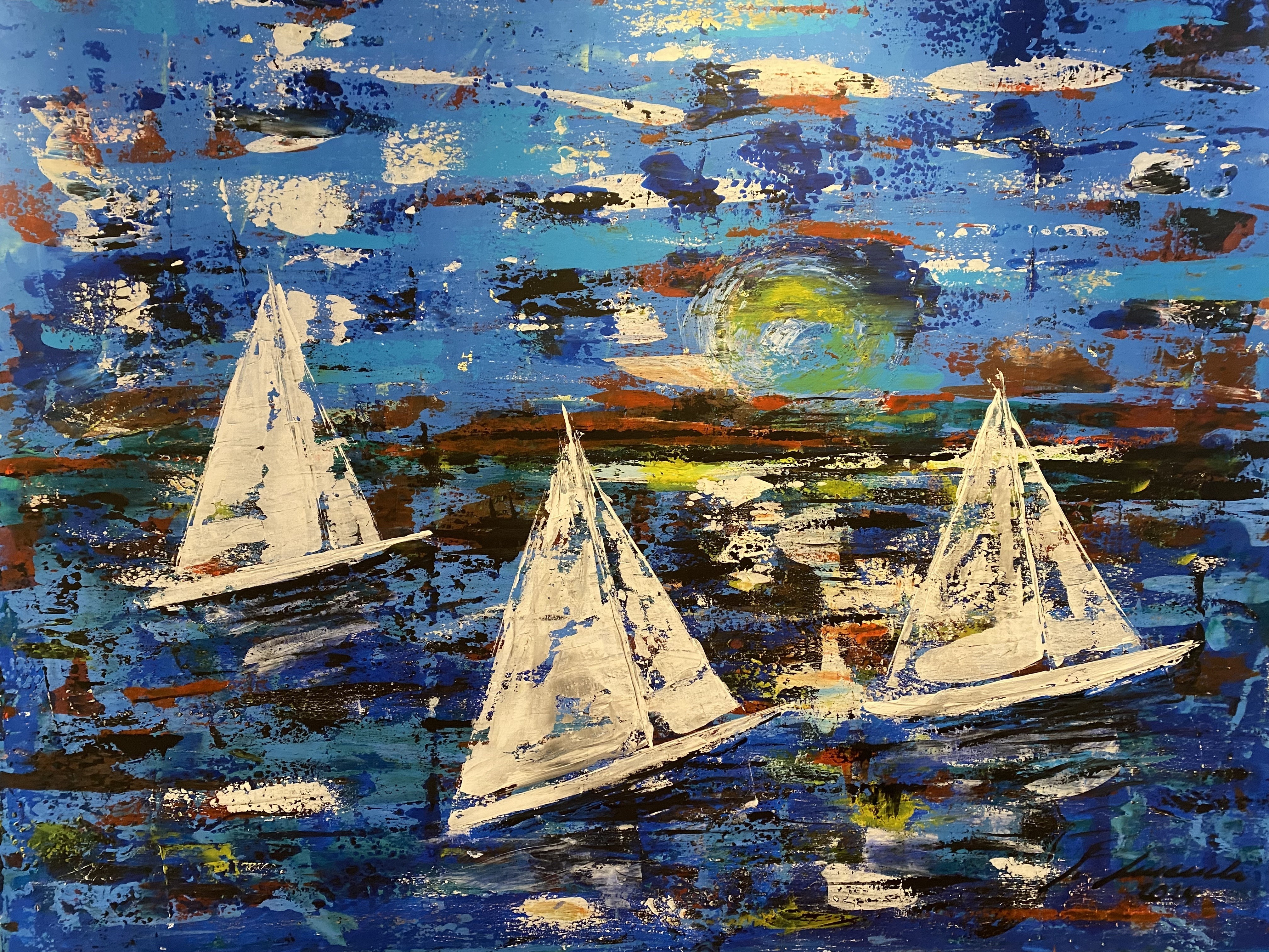 23007 – we are sailing, Rakeltechnik, 150 × 120 cm